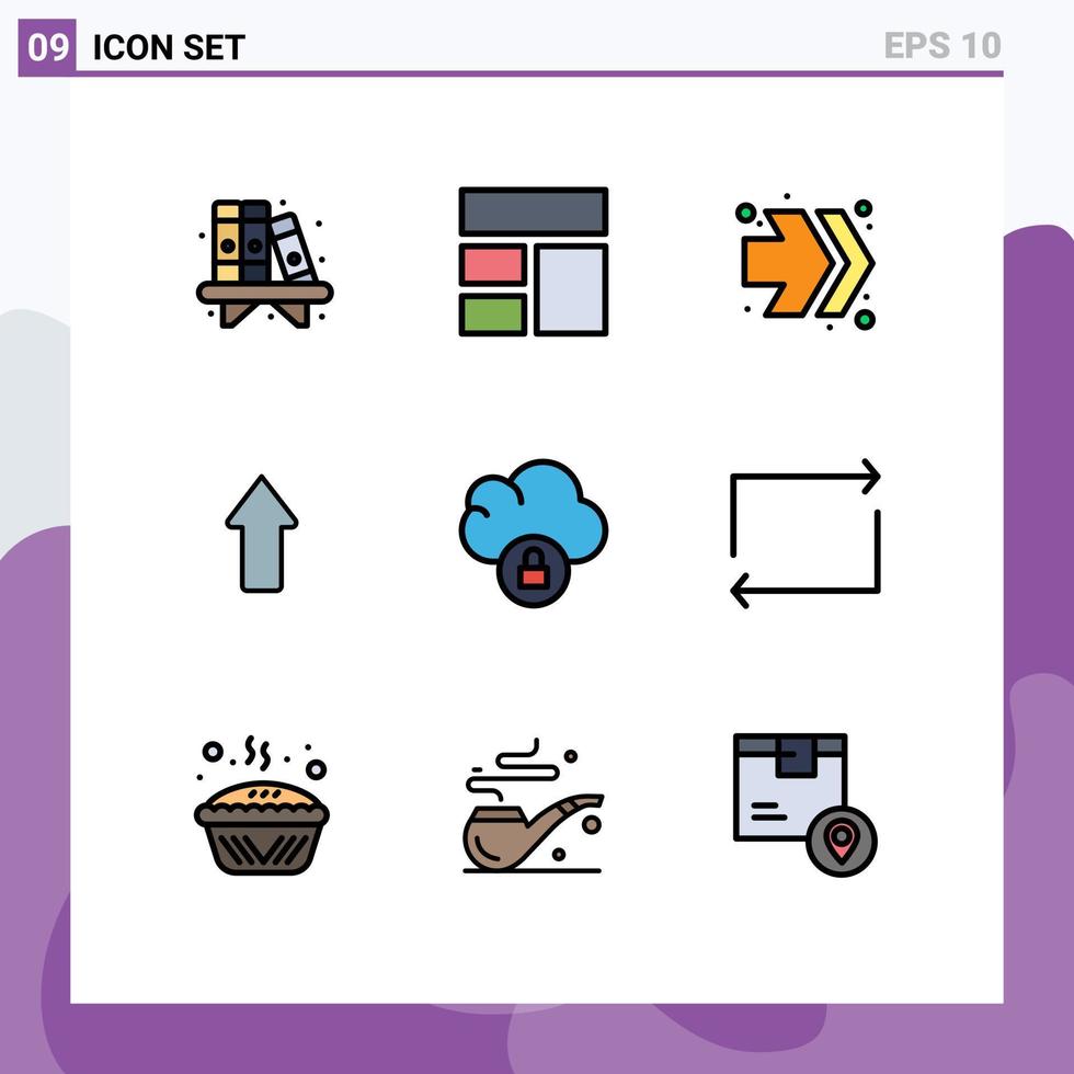 Stock Vector Icon Pack of 9 Line Signs and Symbols for lock cloud arrows upload arrows Editable Vector Design Elements
