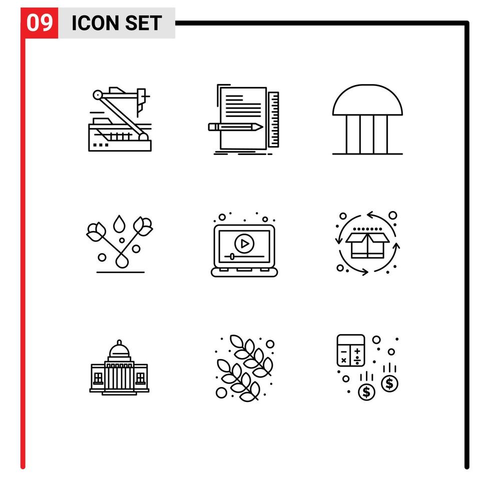 9 Universal Outlines Set for Web and Mobile Applications plant decoration programming courthouse court building Editable Vector Design Elements