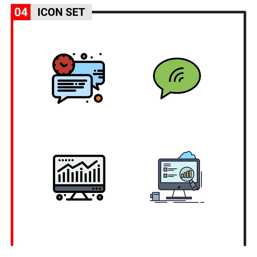 Set of 4 Vector Filledline Flat Colors on Grid for bubble computer message chat economy Editable Vector Design Elements