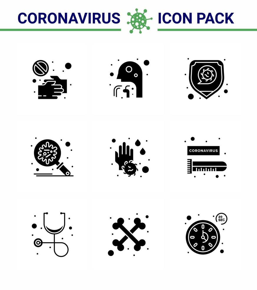 corona virus prevention covid19 tips to avoid injury 9 Solid Glyph Black icon for presentation protection bacteria man virus protection viral coronavirus 2019nov disease Vector Design Elements