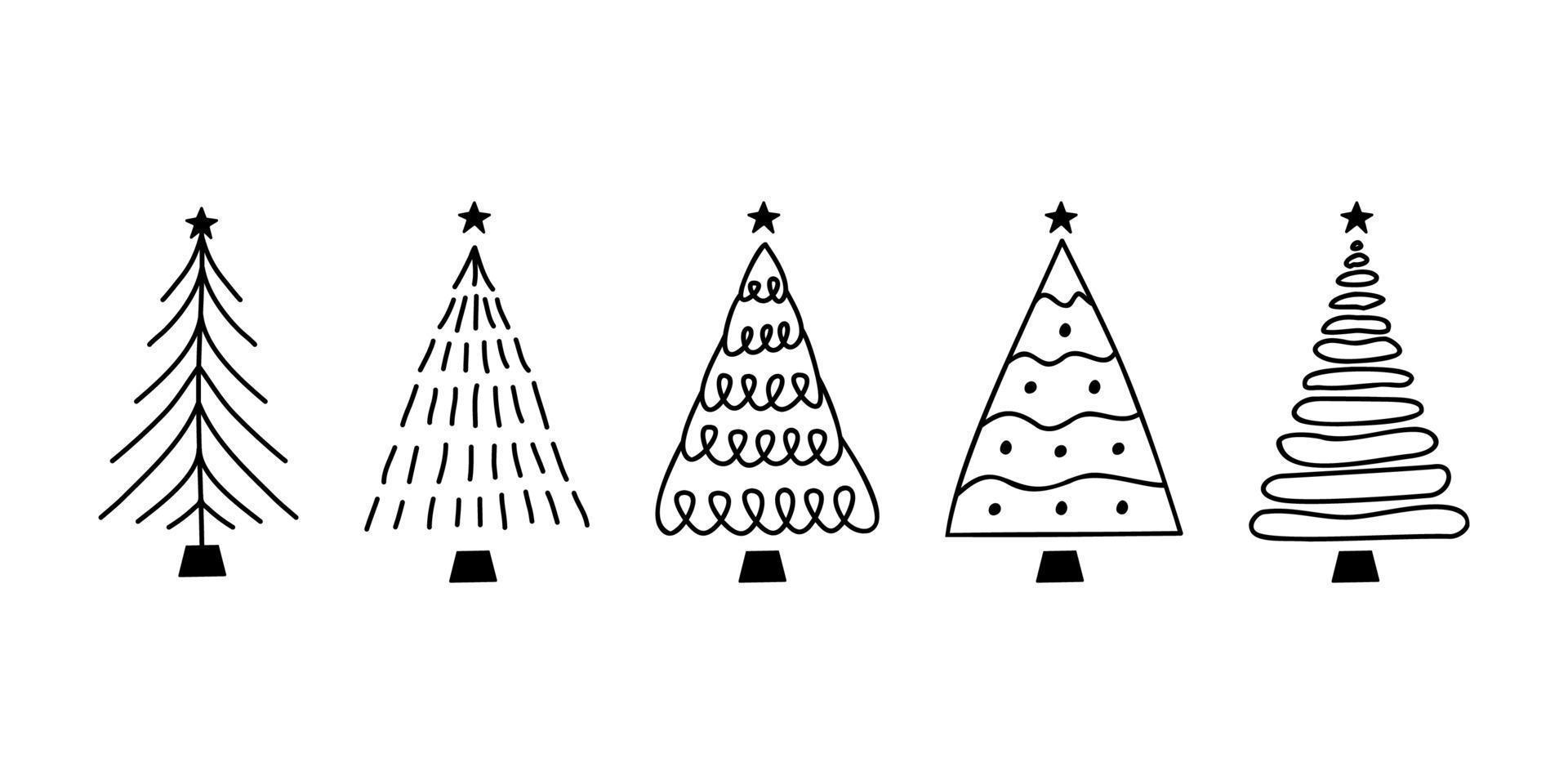 Vector flat hand drawn set of christmas trees