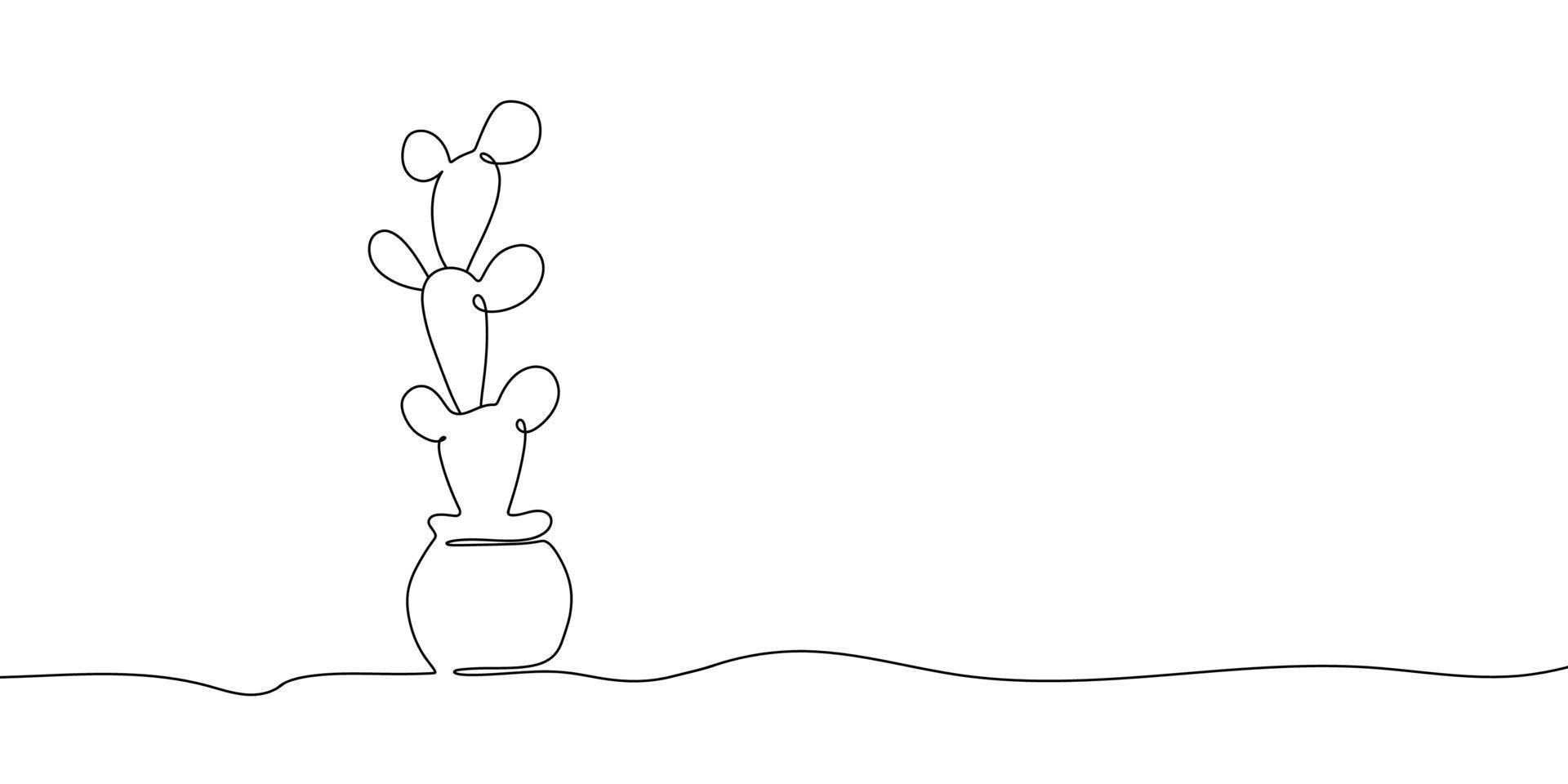 Continuous line drawing high cactus in pot vector