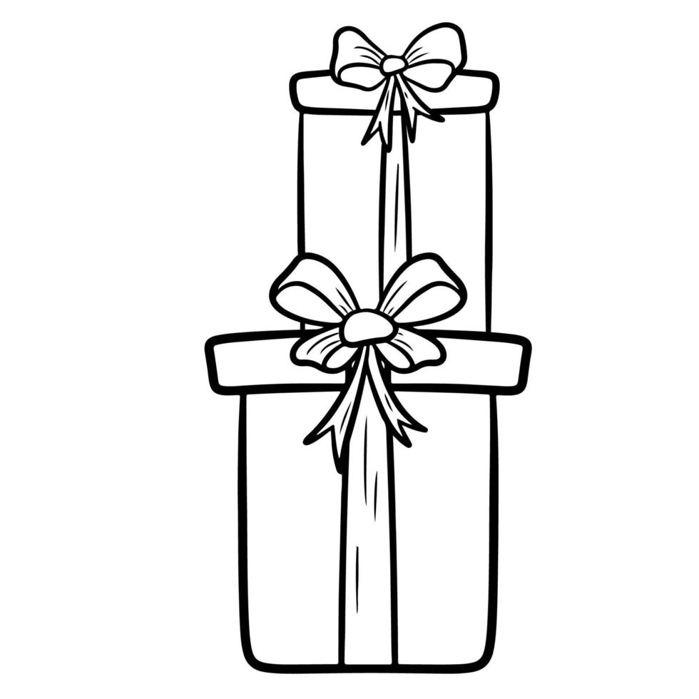 Two outline gift boxes with bows vector