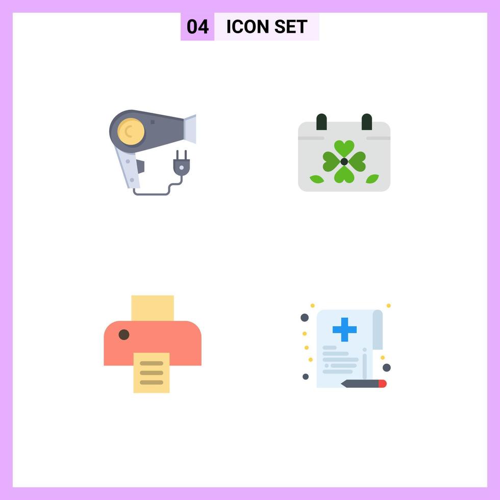 User Interface Pack of 4 Basic Flat Icons of dryer printer plug day print Editable Vector Design Elements