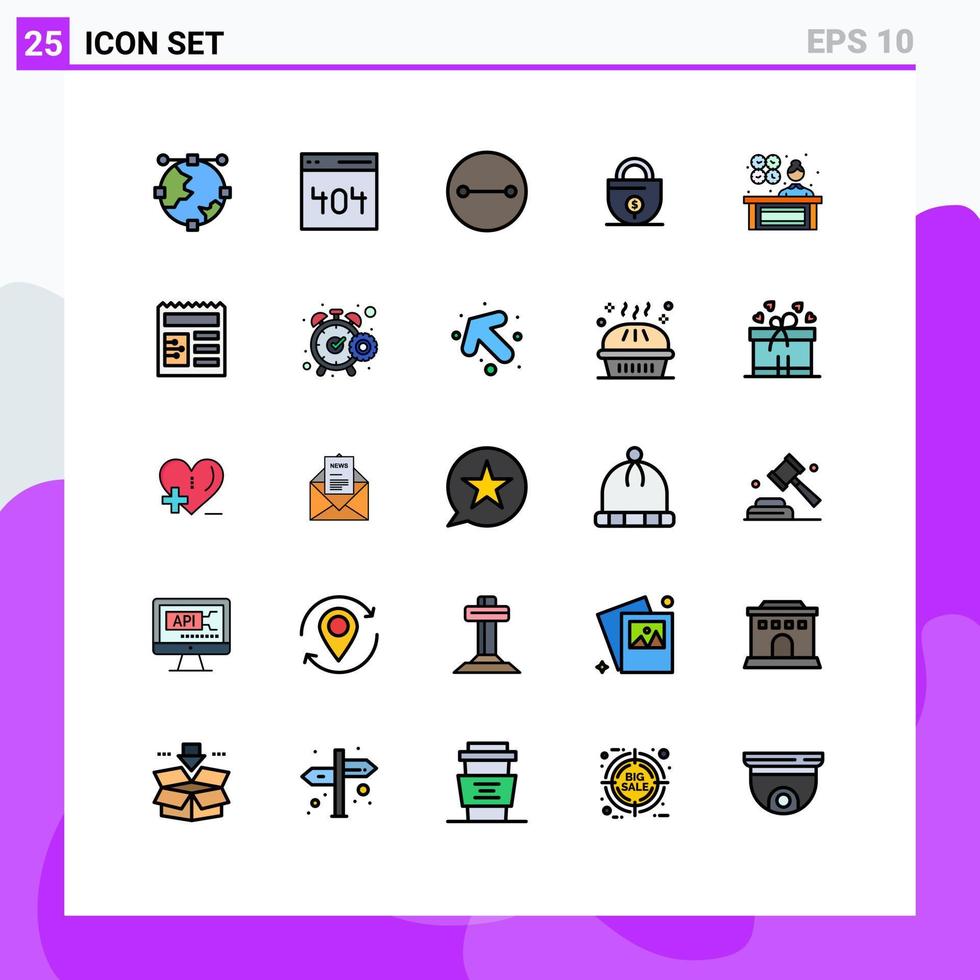 25 Thematic Vector Filled line Flat Colors and Editable Symbols of lady manager lock user money business Editable Vector Design Elements