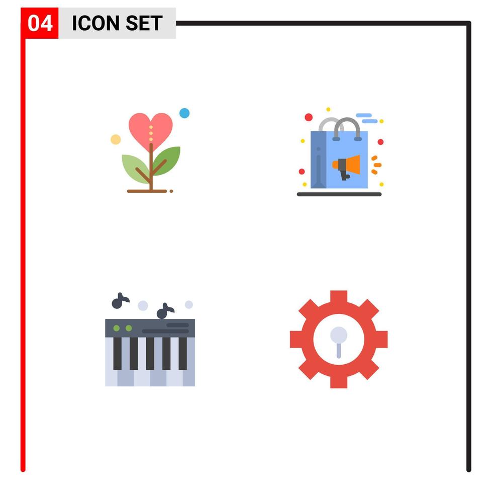 Modern Set of 4 Flat Icons Pictograph of gratitude campaign heart digital piano Editable Vector Design Elements