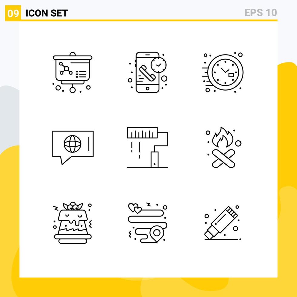 Pictogram Set of 9 Simple Outlines of design service clock technical chat Editable Vector Design Elements