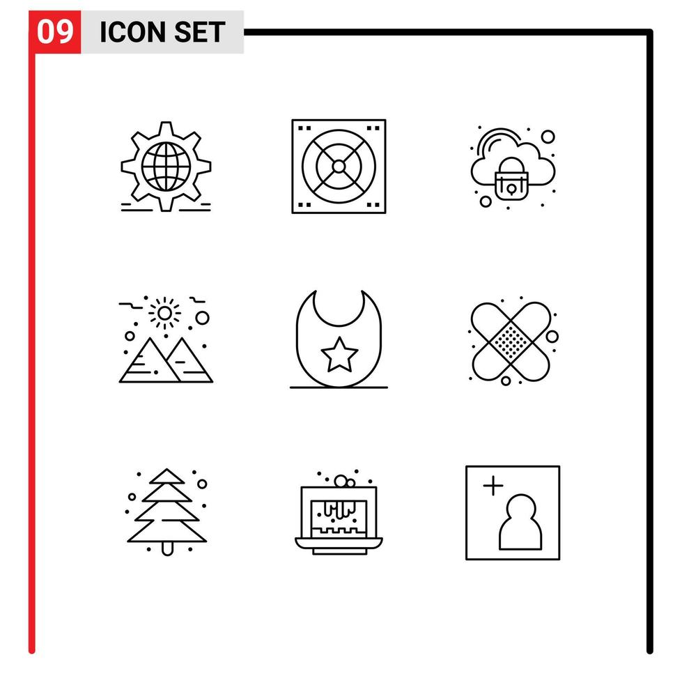 9 Universal Outline Signs Symbols of clothes baby security sun planet Editable Vector Design Elements