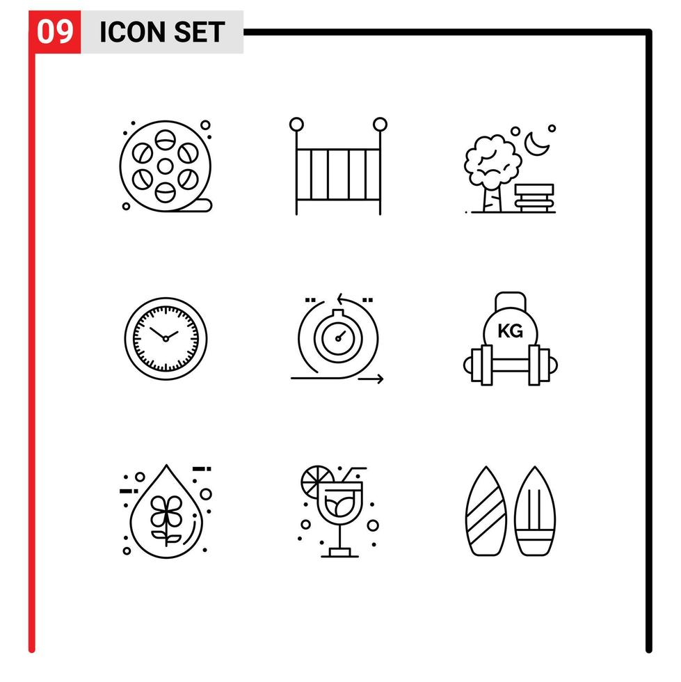 Modern Set of 9 Outlines and symbols such as agile minutes bench watch baloon Editable Vector Design Elements