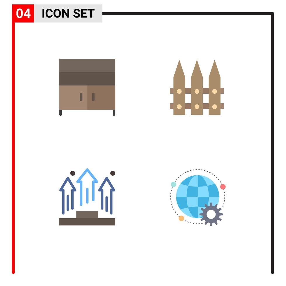 Pictogram Set of 4 Simple Flat Icons of cabinet businessmen interior gardening people Editable Vector Design Elements