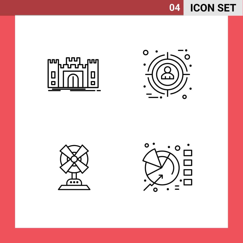 Group of 4 Filledline Flat Colors Signs and Symbols for castle electric fortress selection home Editable Vector Design Elements