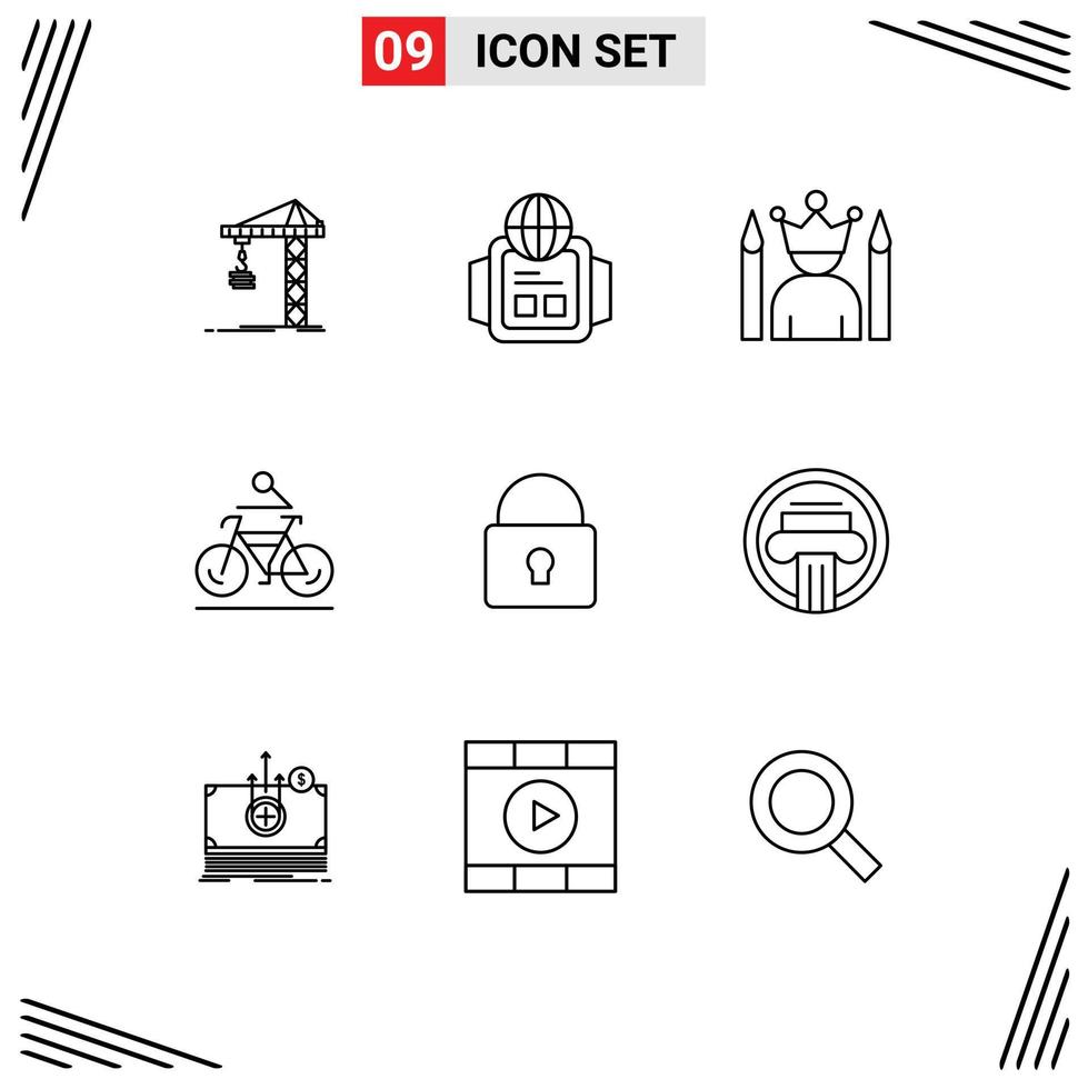 Set of 9 Modern UI Icons Symbols Signs for cycling bike celebrity bicycle winner Editable Vector Design Elements