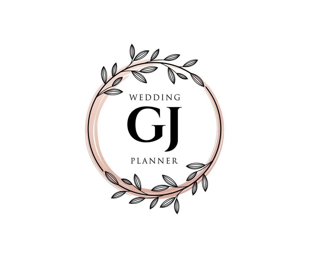 colección de logotipos de monograma de boda con letras iniciales gj, plantillas florales y minimalistas modernas dibujadas a mano para tarjetas de invitación, guardar la fecha, identidad elegante para restaurante, boutique, café en vector