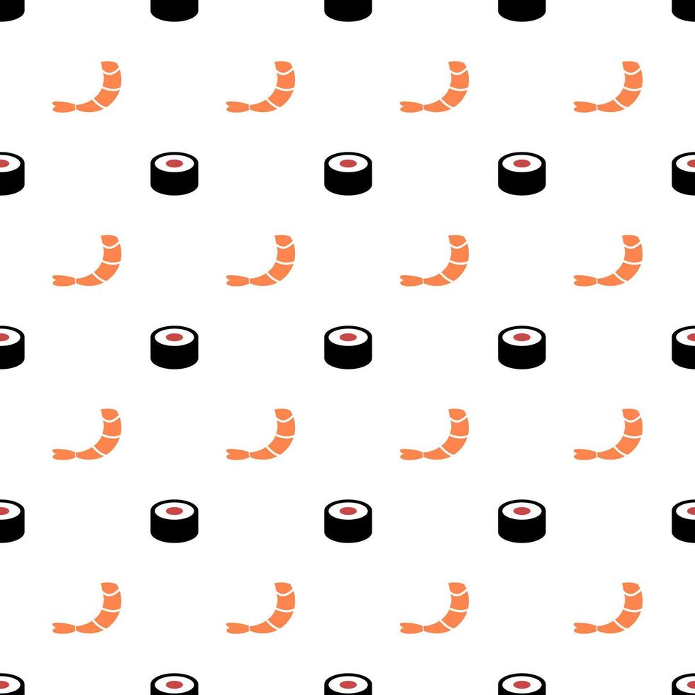 Shrimp and sushi rolls, seamless pattern, vector. vector