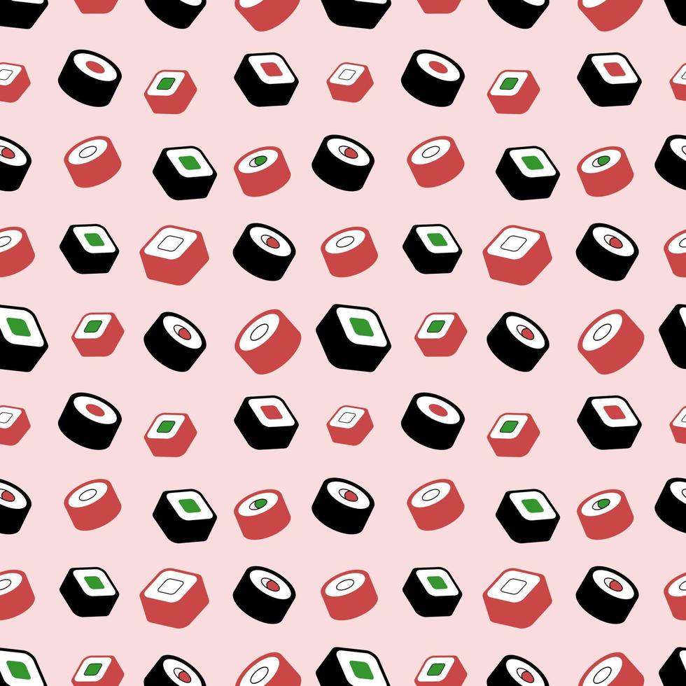 Sushi roll on pink background, seamless pattern, vector. vector