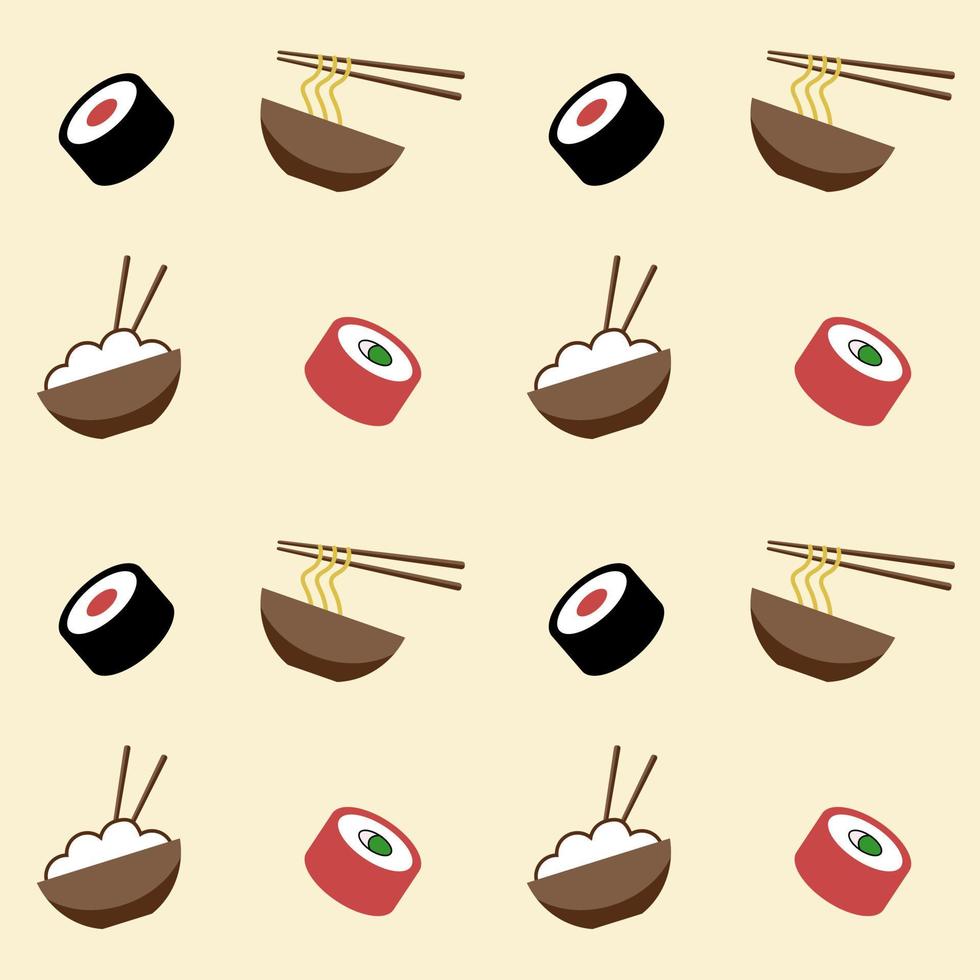 sushi, fideos y arroz, patrones sin fisuras, vector. vector