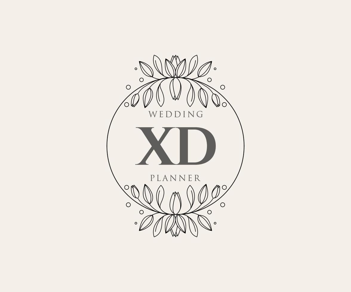 XD Initials letter Wedding monogram logos collection, hand drawn modern minimalistic and floral templates for Invitation cards, Save the Date, elegant identity for restaurant, boutique, cafe in vector