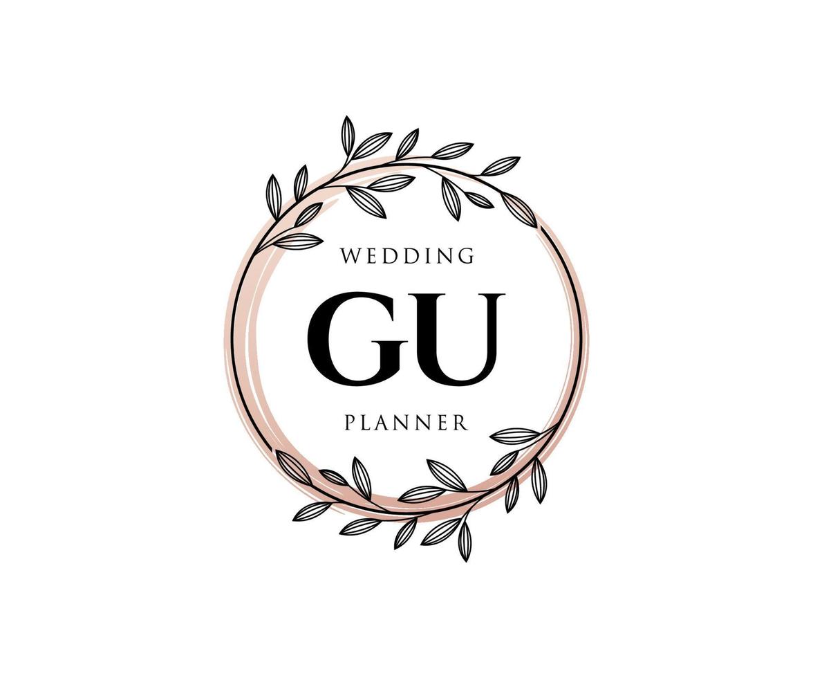 GU Initials letter Wedding monogram logos collection, hand drawn modern minimalistic and floral templates for Invitation cards, Save the Date, elegant identity for restaurant, boutique, cafe in vector