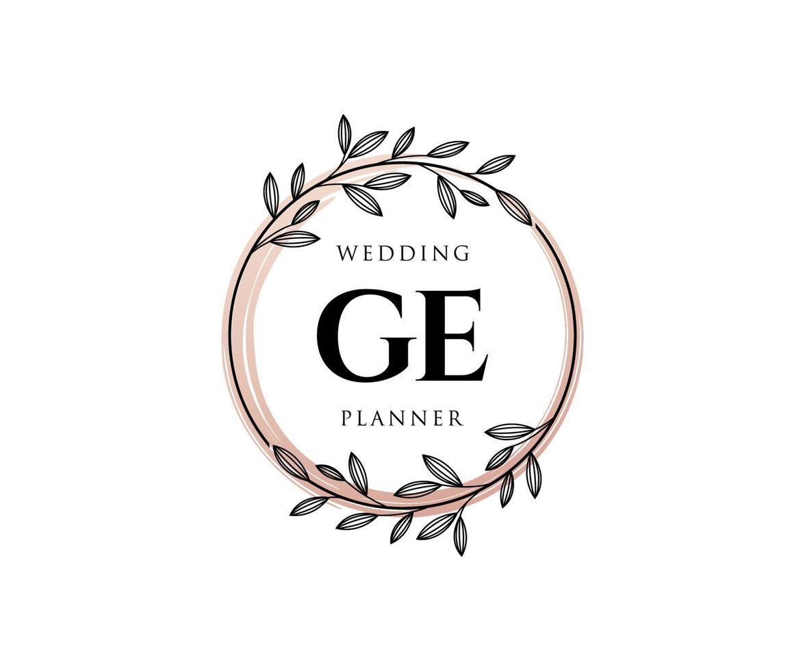 GE Initials letter Wedding monogram logos collection, hand drawn modern minimalistic and floral templates for Invitation cards, Save the Date, elegant identity for restaurant, boutique, cafe in vector