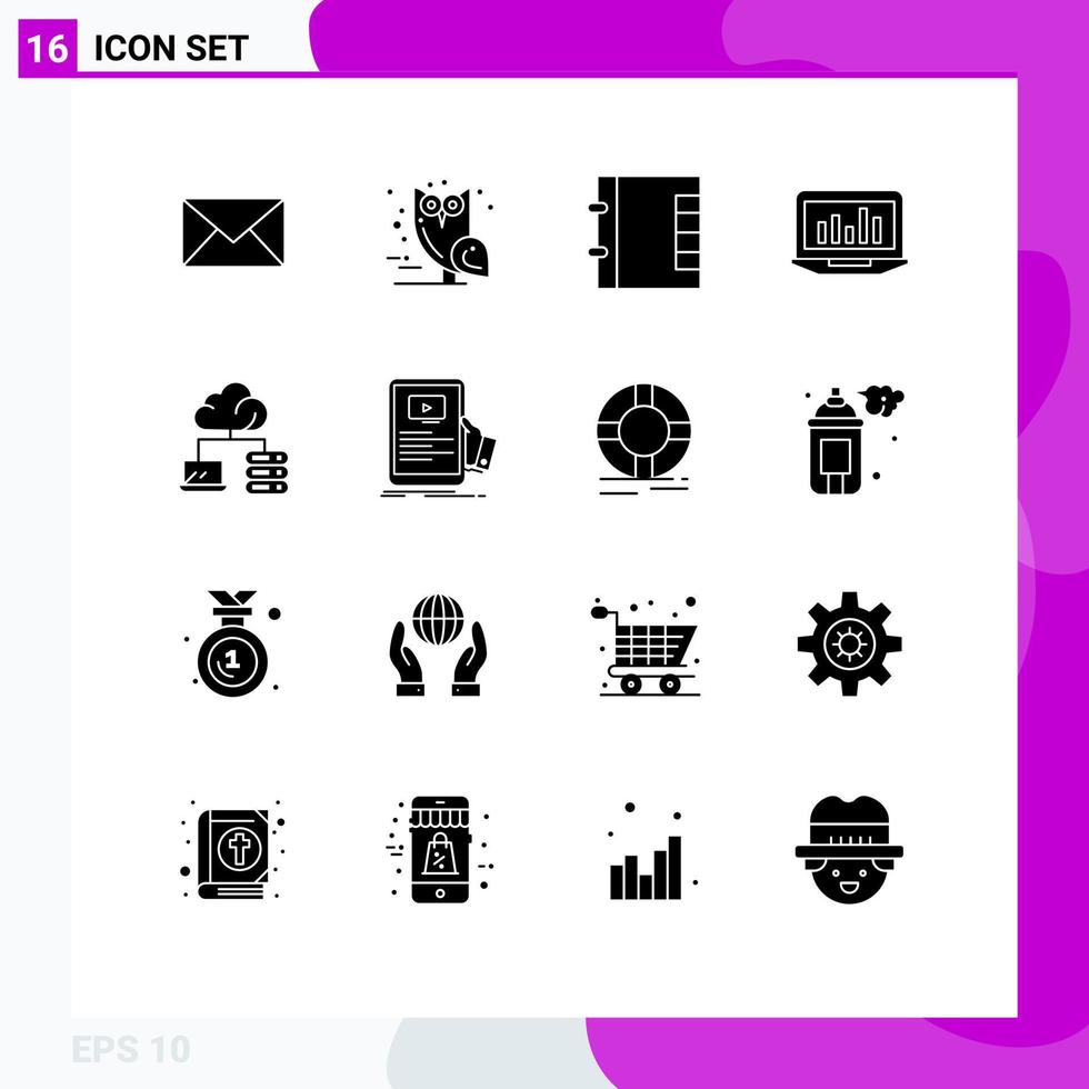 Solid Glyph Pack of 16 Universal Symbols of network statistics contacts monitoring graph Editable Vector Design Elements