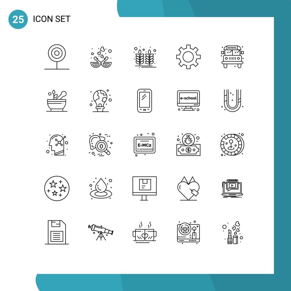 Pictogram Set of 25 Simple Lines of bus gear in love cog india Editable Vector Design Elements