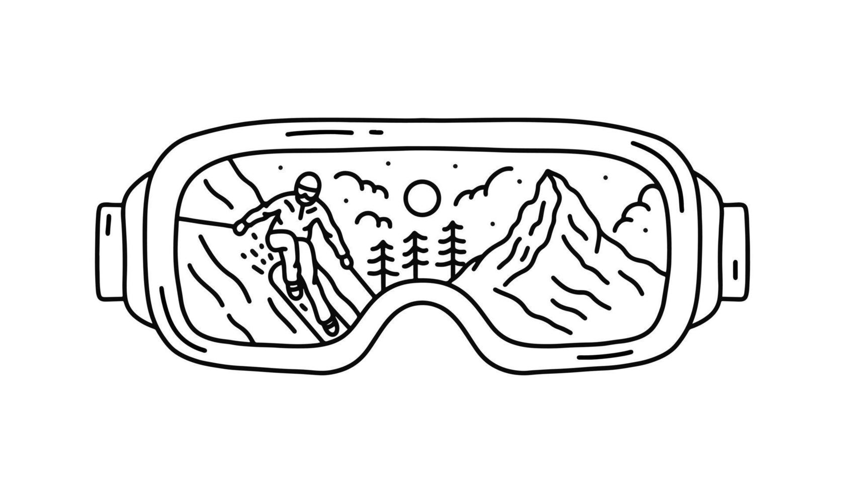 Ski man on glacier matterhorn Zermatt Switzerland in glasses ski shape mono line design vector