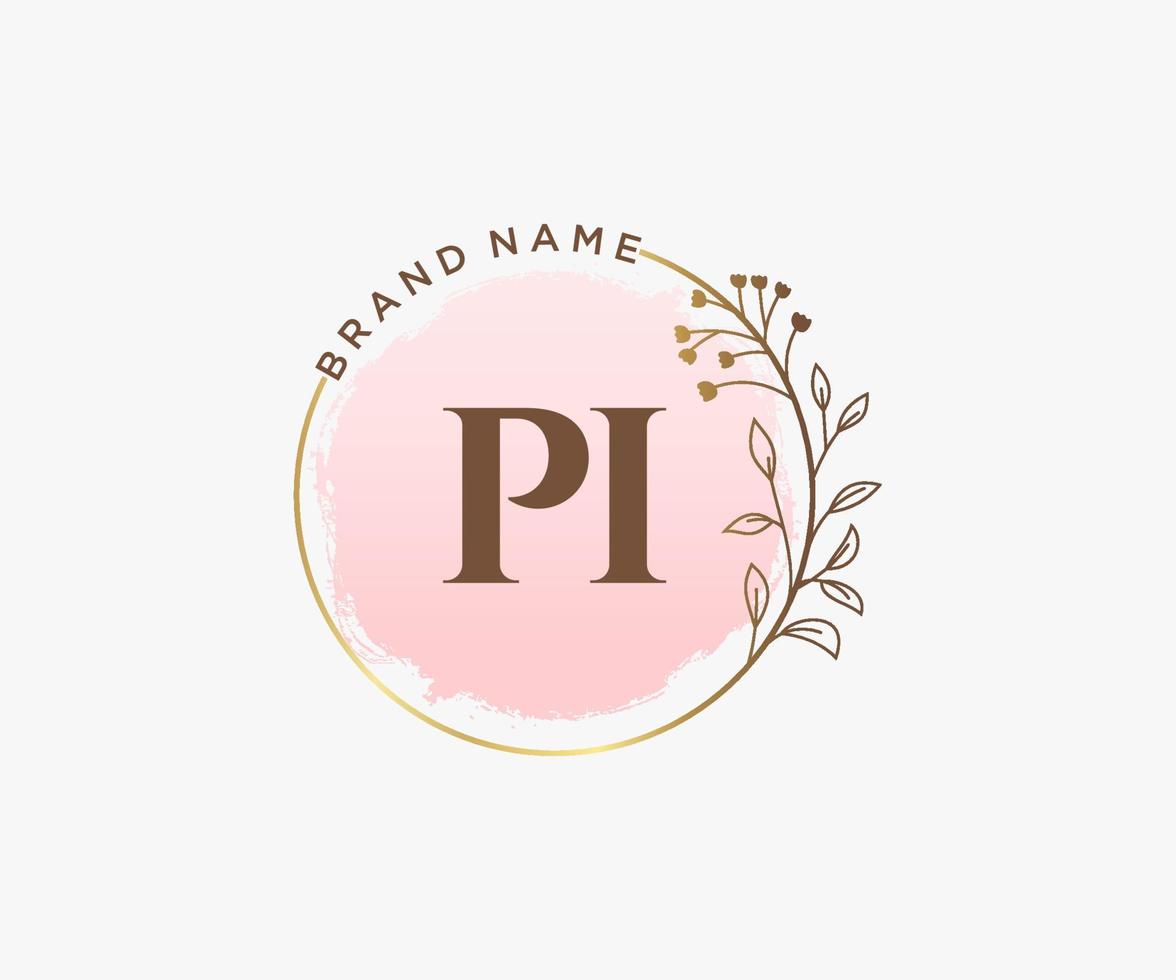 Initial PI feminine logo. Usable for Nature, Salon, Spa, Cosmetic and Beauty Logos. Flat Vector Logo Design Template Element.