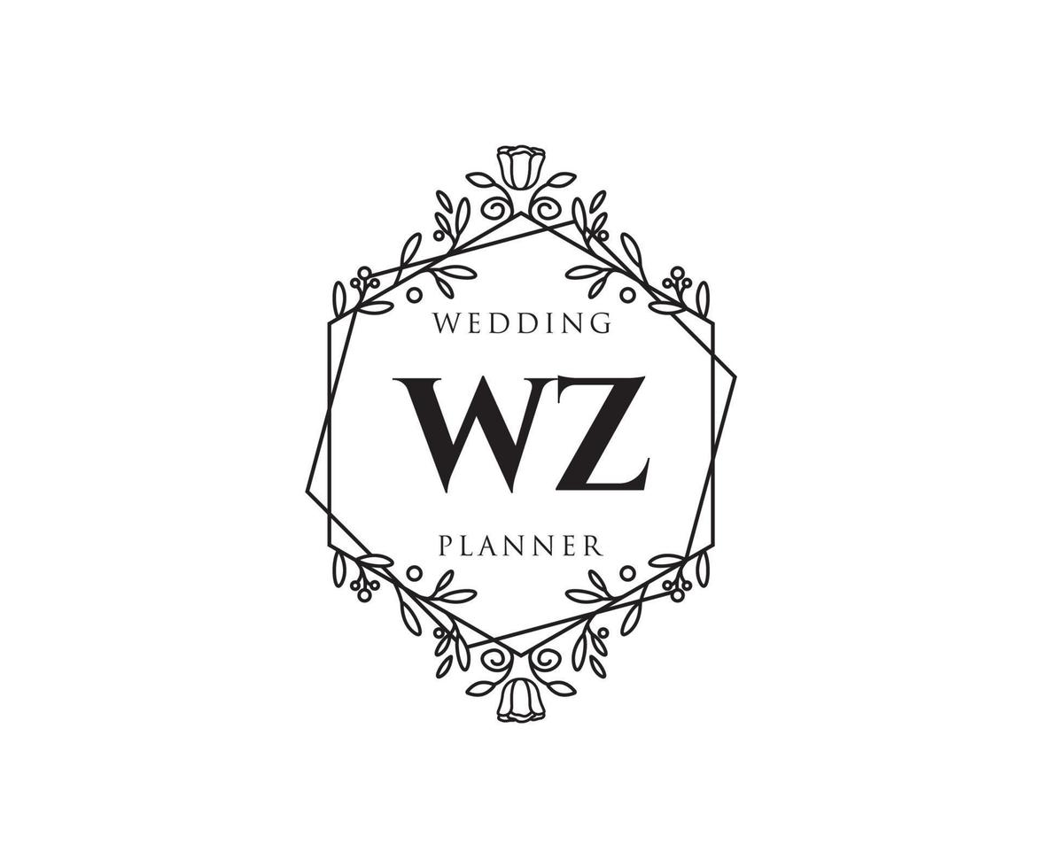 WZ Initials letter Wedding monogram logos collection, hand drawn modern minimalistic and floral templates for Invitation cards, Save the Date, elegant identity for restaurant, boutique, cafe in vector