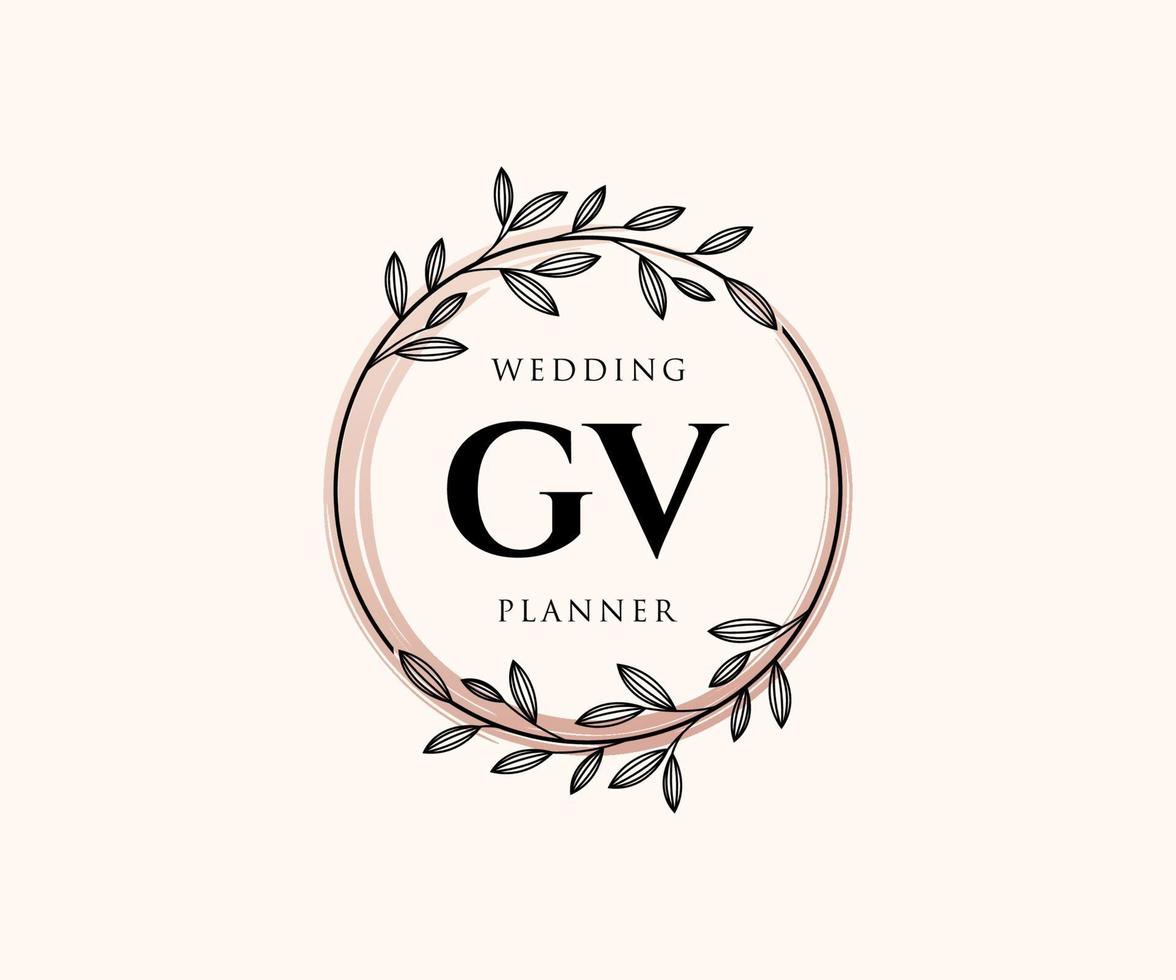 GV Initials letter Wedding monogram logos collection, hand drawn modern minimalistic and floral templates for Invitation cards, Save the Date, elegant identity for restaurant, boutique, cafe in vector