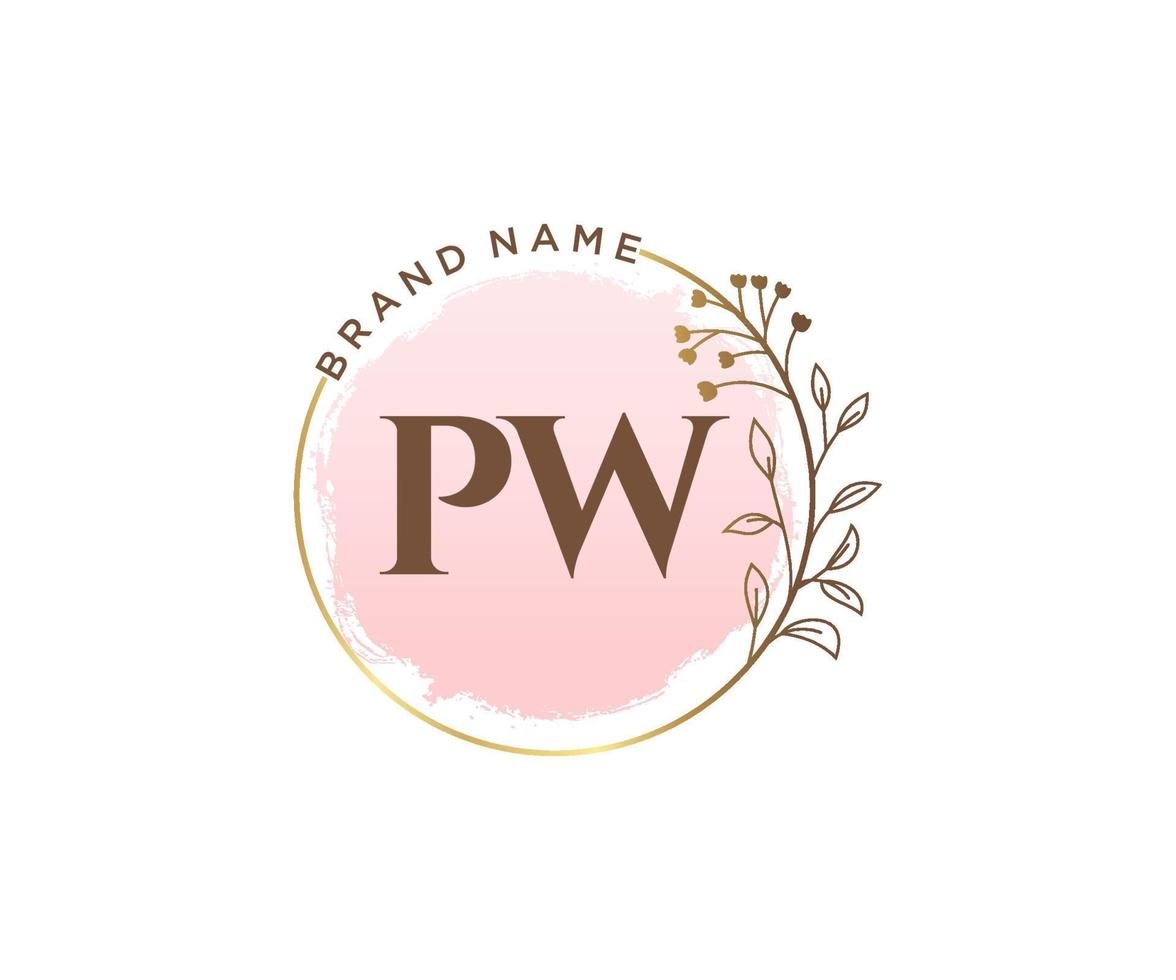 Initial PW feminine logo. Usable for Nature, Salon, Spa, Cosmetic and Beauty Logos. Flat Vector Logo Design Template Element.