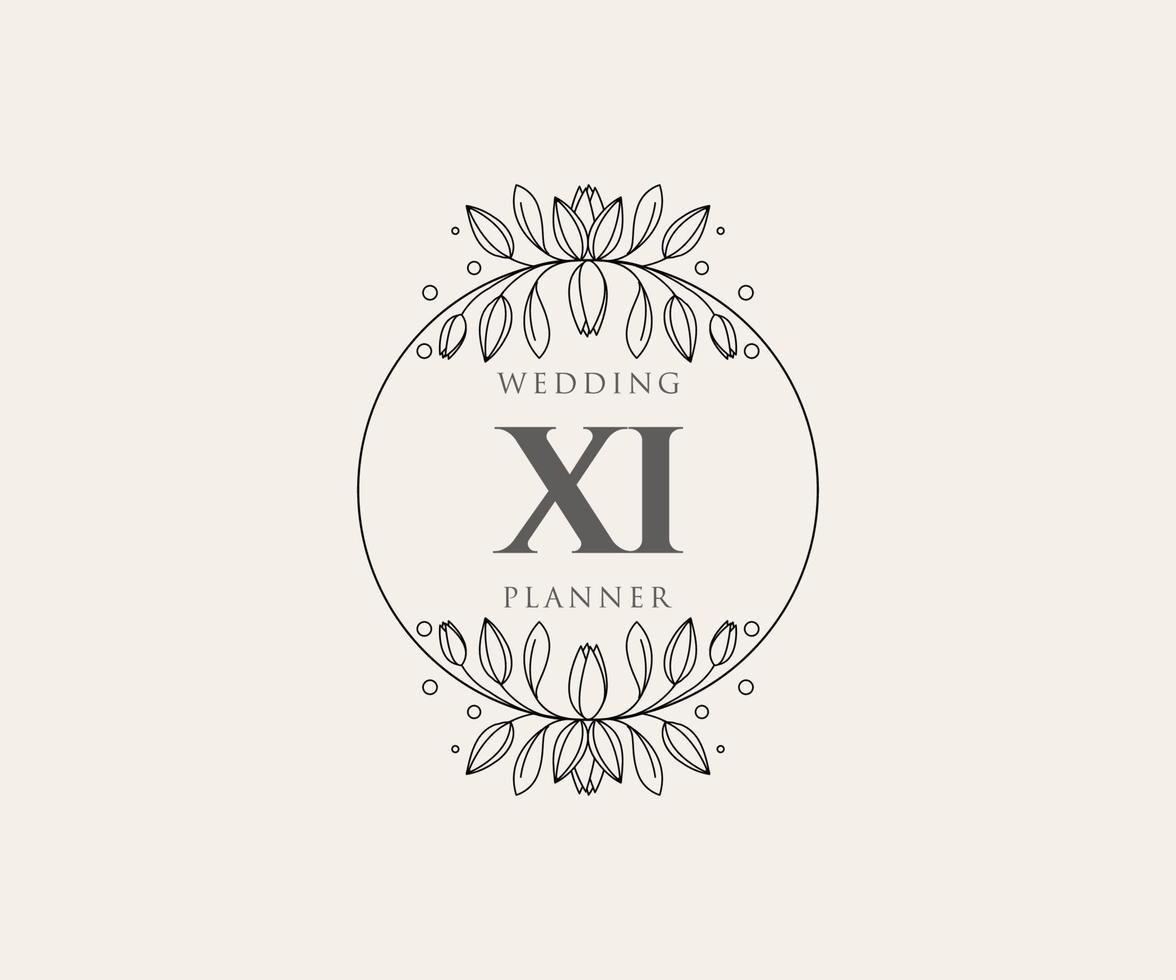 XI Initials letter Wedding monogram logos collection, hand drawn modern minimalistic and floral templates for Invitation cards, Save the Date, elegant identity for restaurant, boutique, cafe in vector