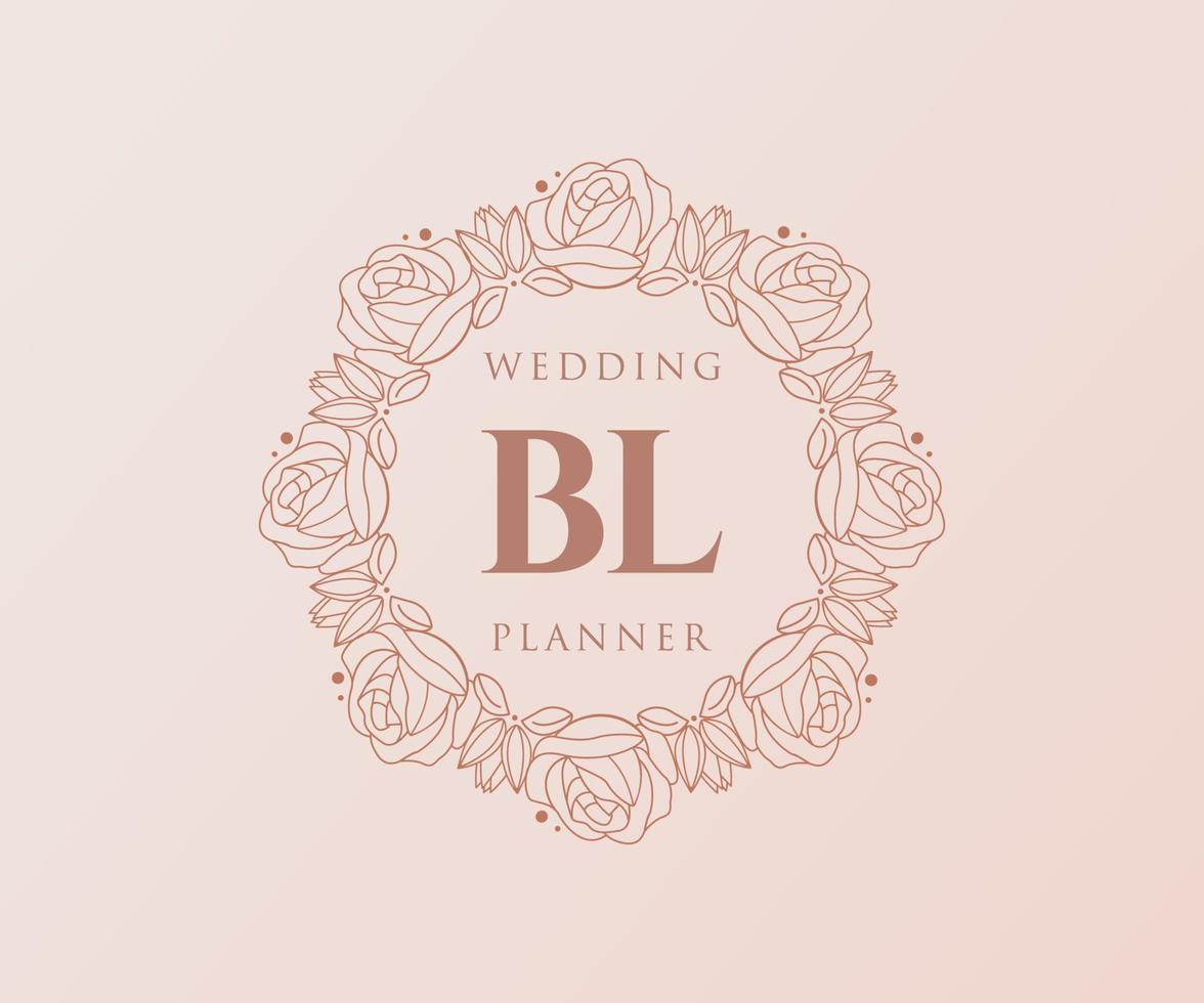 colección de logotipos de monograma de boda con letras iniciales bl, plantillas florales y minimalistas modernas dibujadas a mano para tarjetas de invitación, guardar la fecha, identidad elegante para restaurante, boutique, café en vector