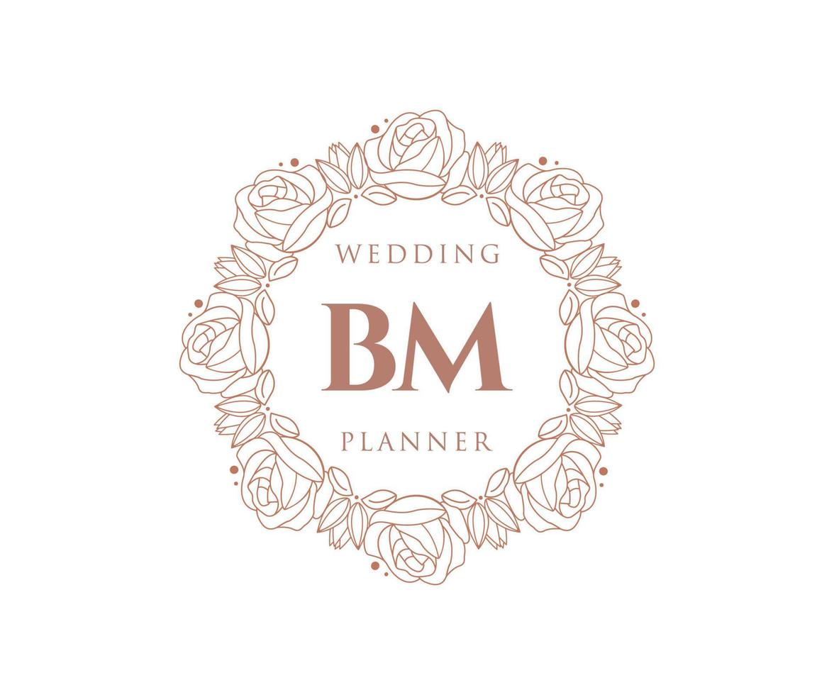 BM Initials letter Wedding monogram logos collection, hand drawn modern minimalistic and floral templates for Invitation cards, Save the Date, elegant identity for restaurant, boutique, cafe in vector