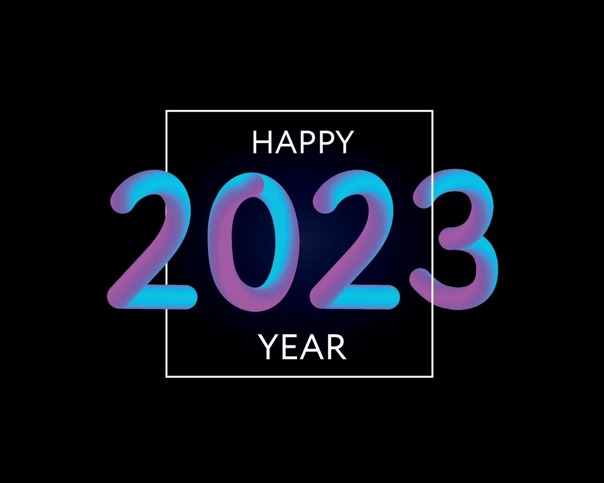 feliz año nuevo 2023 2024 futuro metaverso neón texto neón con efecto metálico, números y líneas de futurismo. tarjeta de felicitación vectorial, banner, cartel de felicitación ilustración 3d. vector