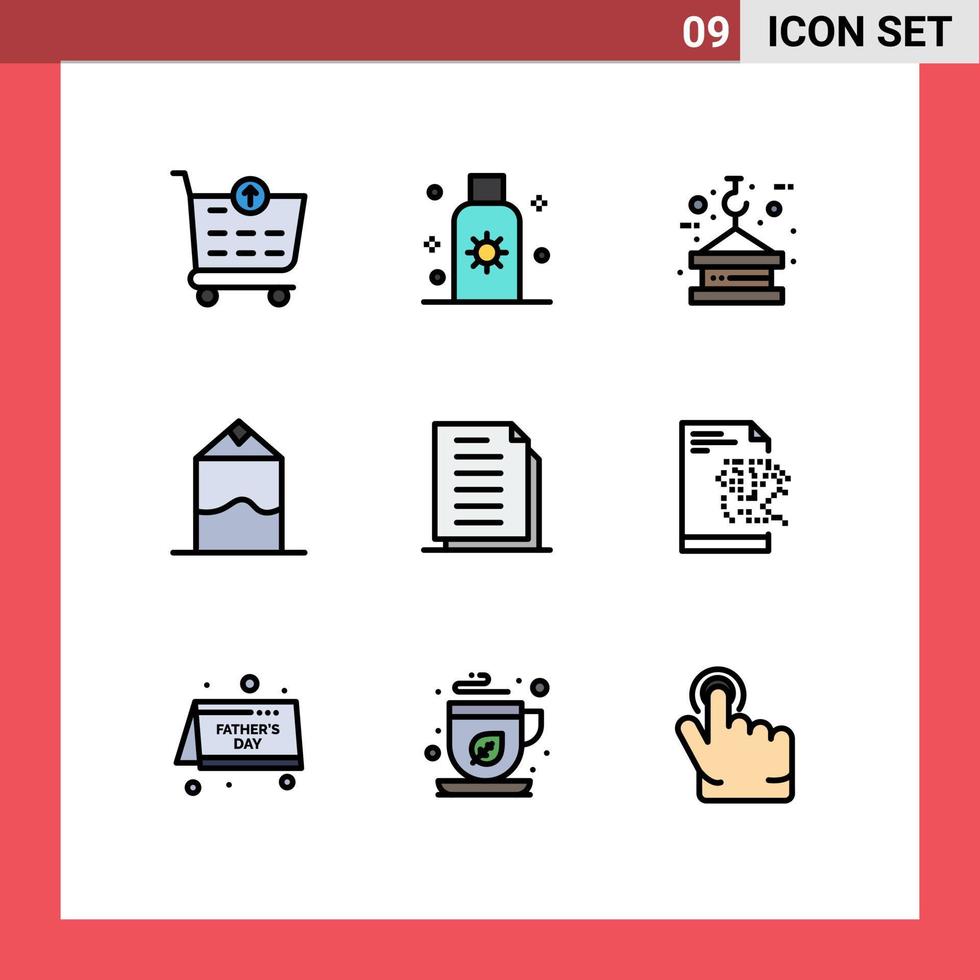 Filledline Flat Color Pack of 9 Universal Symbols of document pack crane milk tower Editable Vector Design Elements