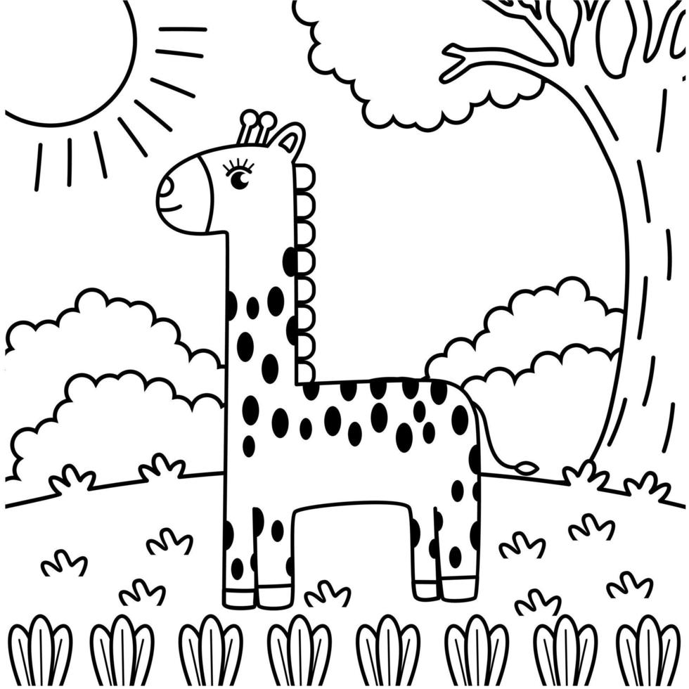 colorear jirafa en el parque vector
