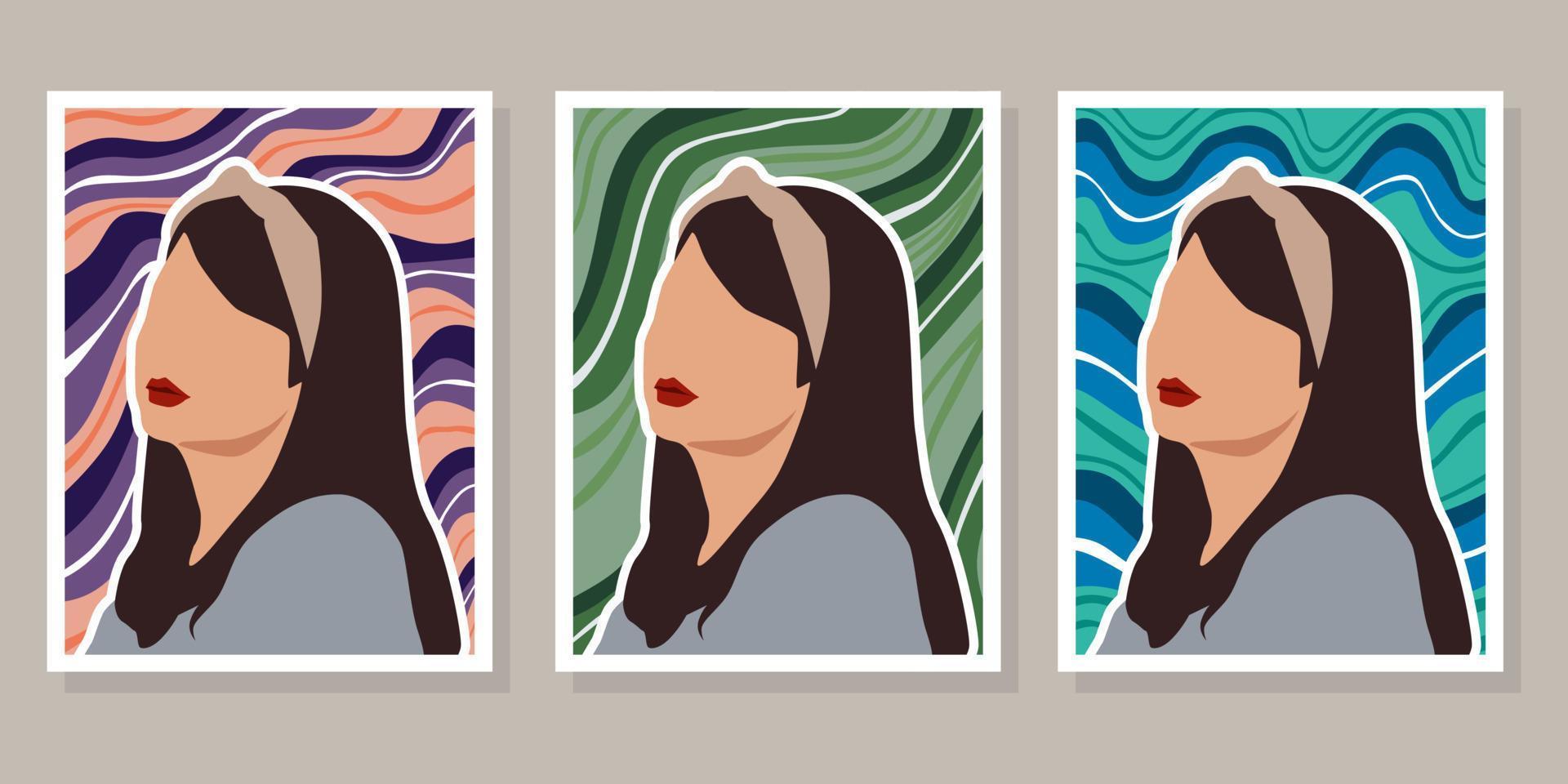 conjunto de carteles de mujer abstracta de silueta en estilo boho vector