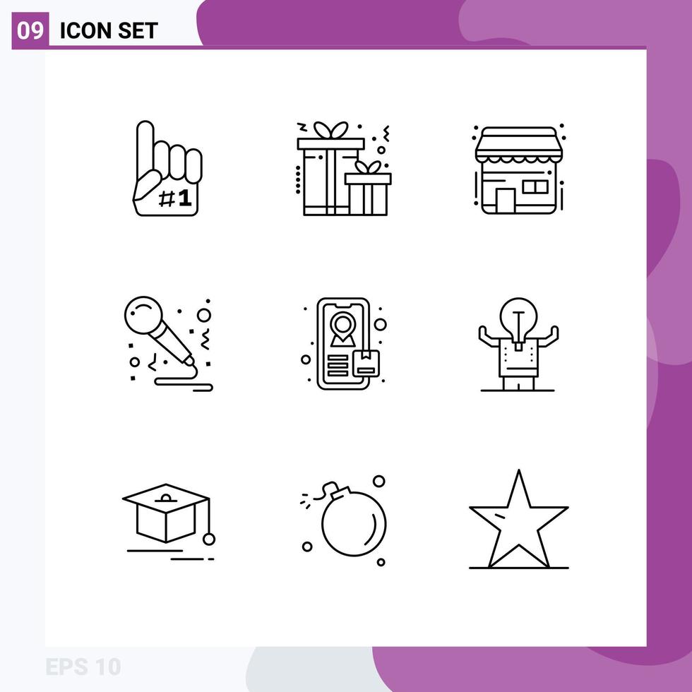 9 Outline concept for Websites Mobile and Apps improvement tracking ecommerce sing music Editable Vector Design Elements