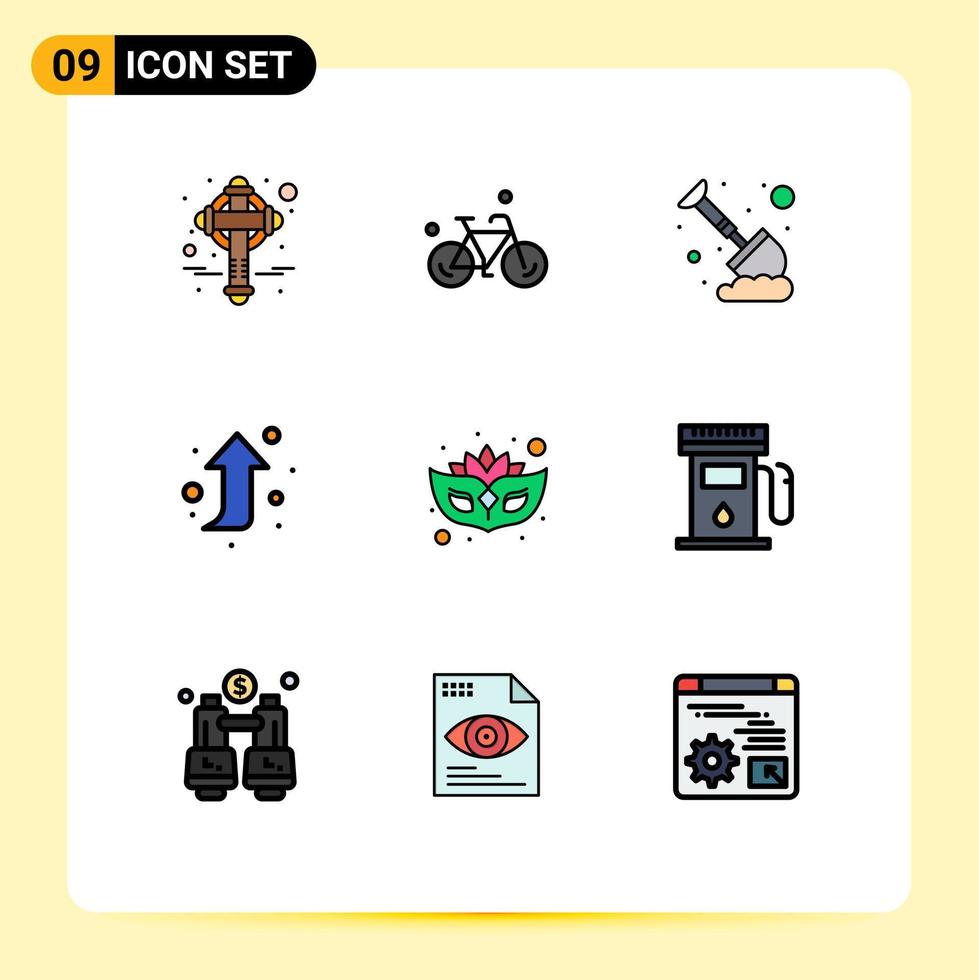paquete de iconos de vector de stock de 9 signos y símbolos de línea para el trabajo de carnaval de mascarada flecha hacia arriba elementos de diseño de vector editables