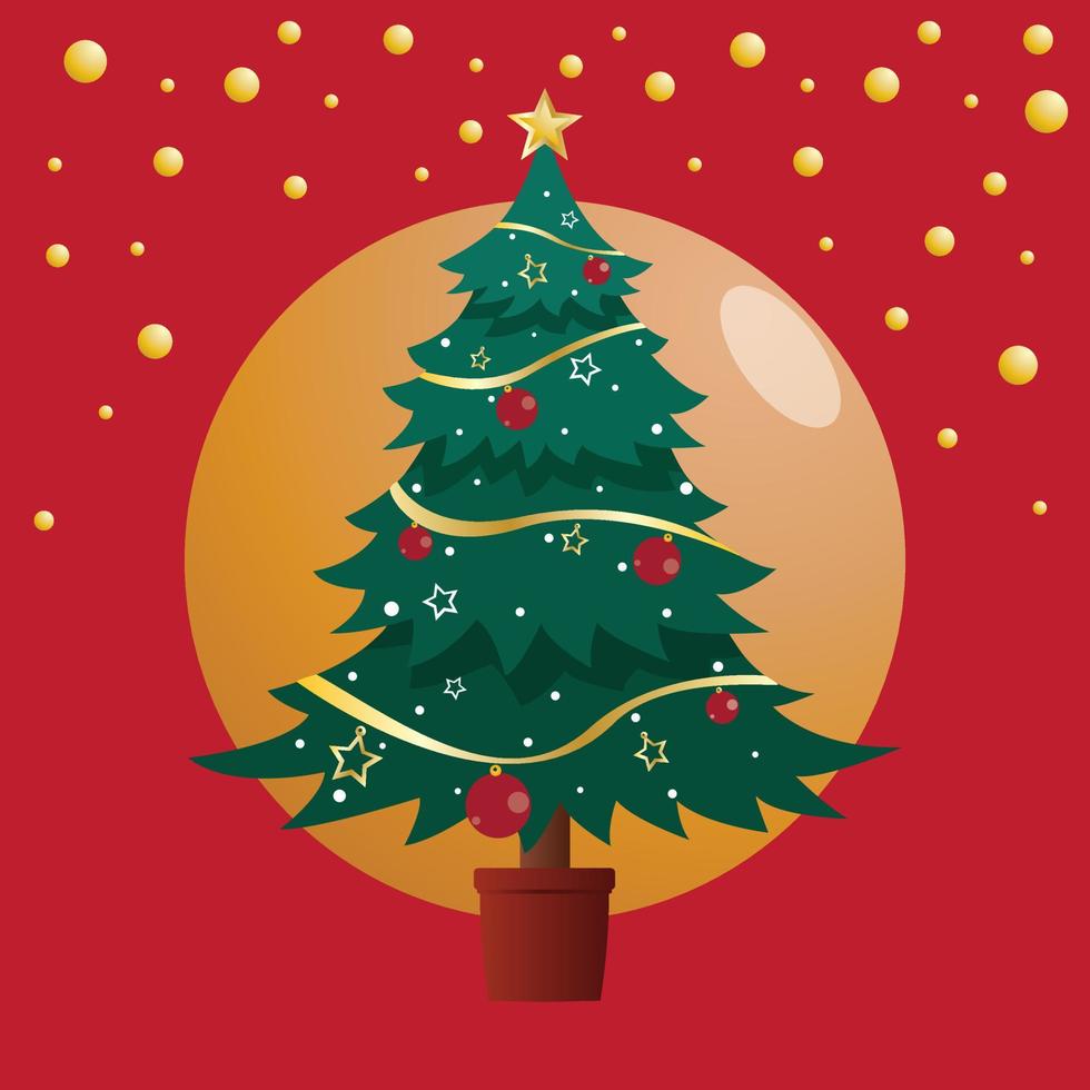 Christmas tree with fir gifts balls lights vector