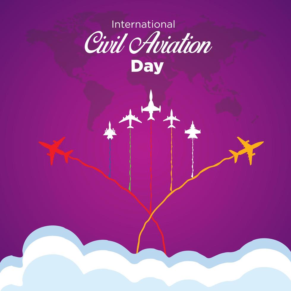 día internacional de la aviación civil. 7 de diciembre. concepto de ciudad. plantilla para fondo, pancarta, tarjeta, póster. ilustración vectorial vector