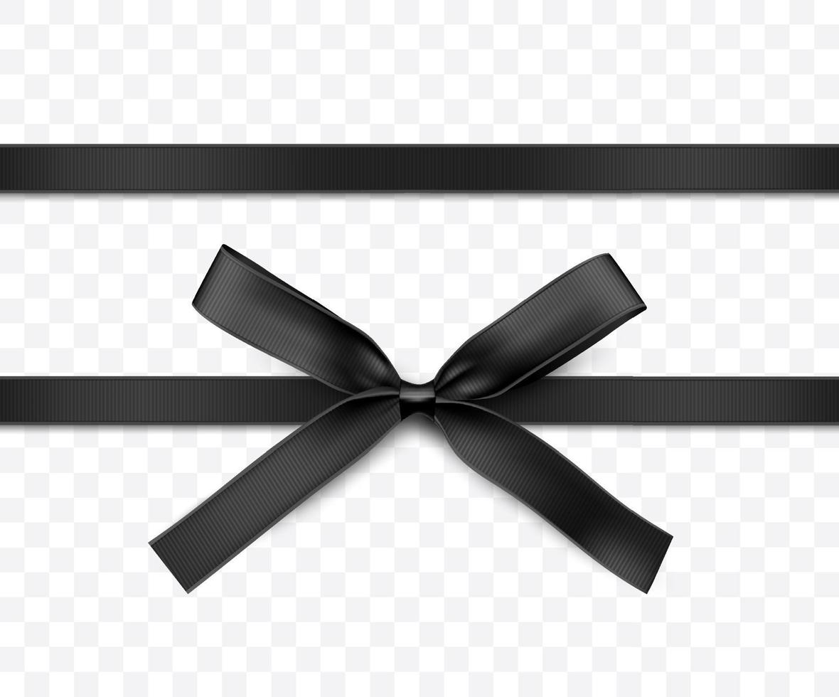 cinta negra y arco aislado. decoración vectorial para tarjetas de regalo, cajas de regalo o pancartas vector