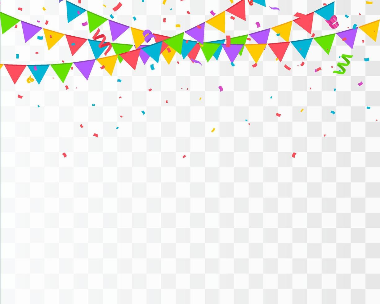 confeti cayendo con guirnaldas de bandera, fondo vectorial de cumpleaños vector