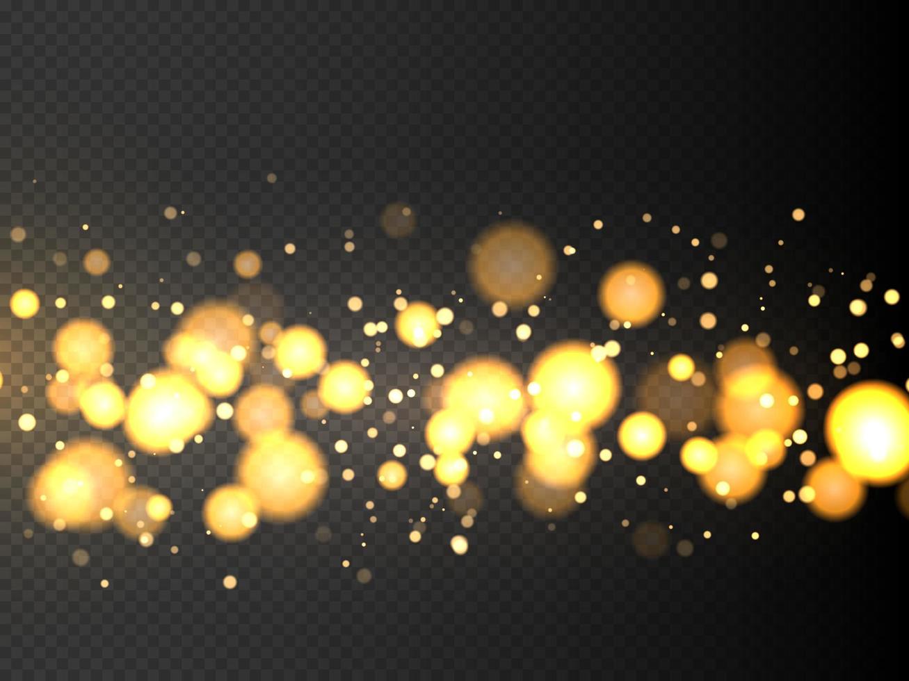 Golden bokeh lights with glowing particles isolated. vector