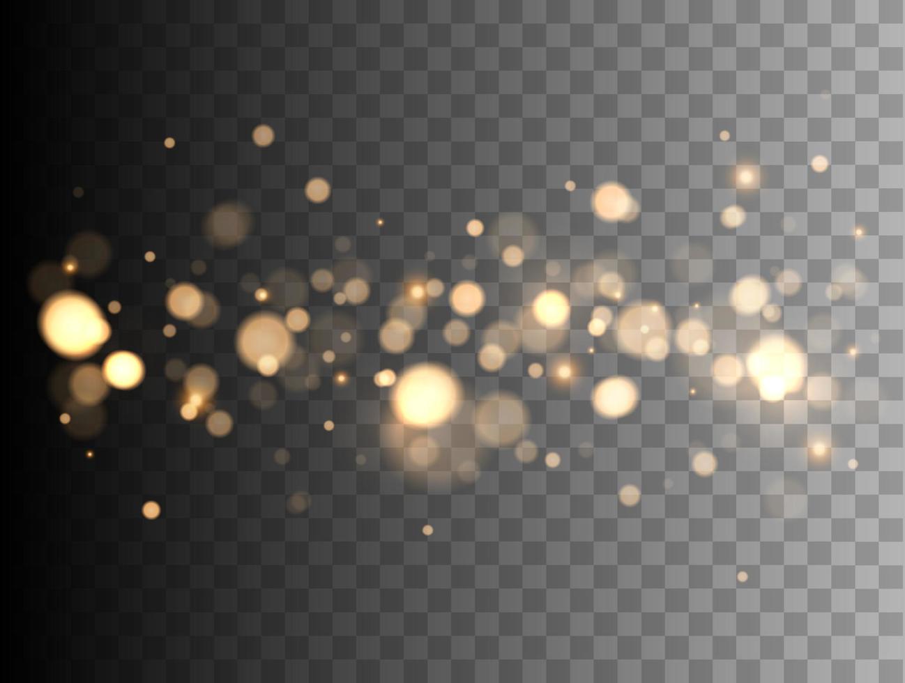 Golden bokeh lights with glowing particles isolated. vector