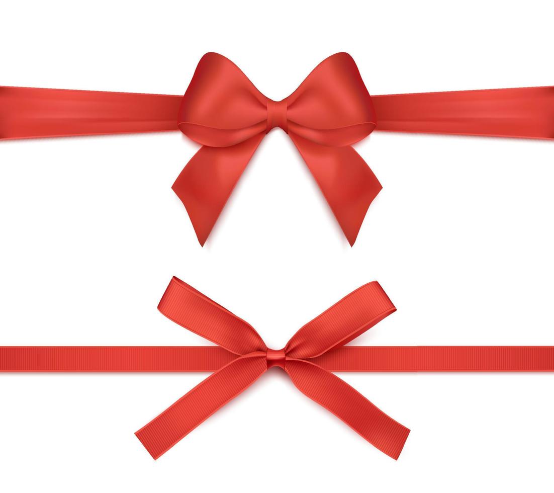 cinta roja y arco aislado. decoración vectorial para tarjetas de regalo, cajas de regalo o ilustraciones navideñas vector