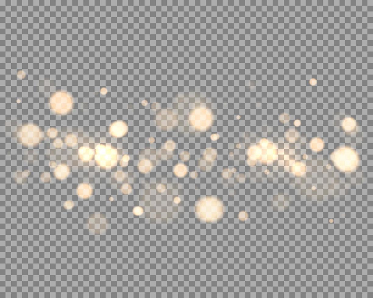 luces doradas de bokeh con partículas brillantes aisladas. vector