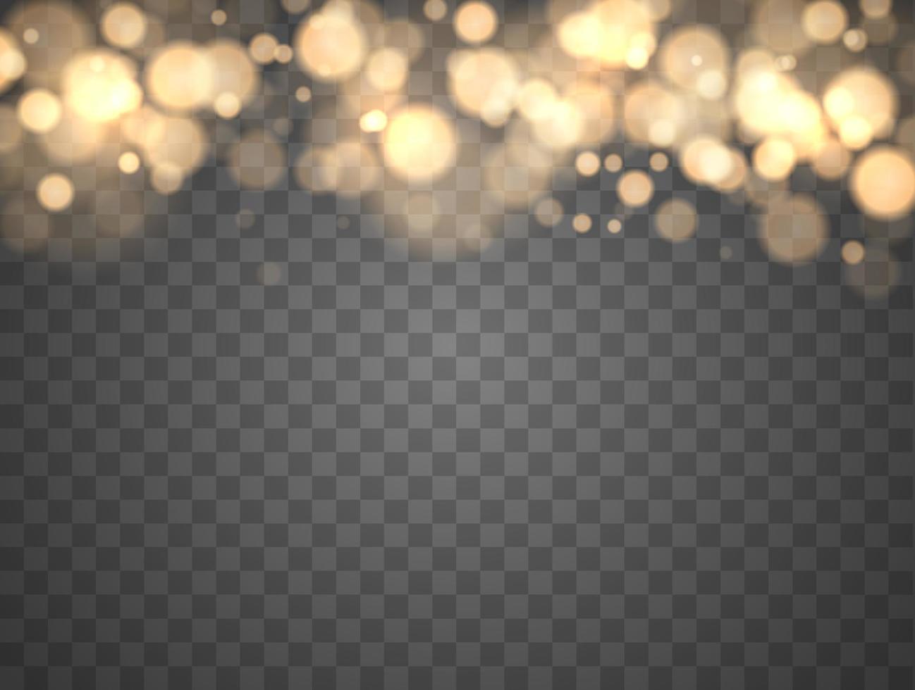Golden bokeh lights with glowing particles isolated. vector
