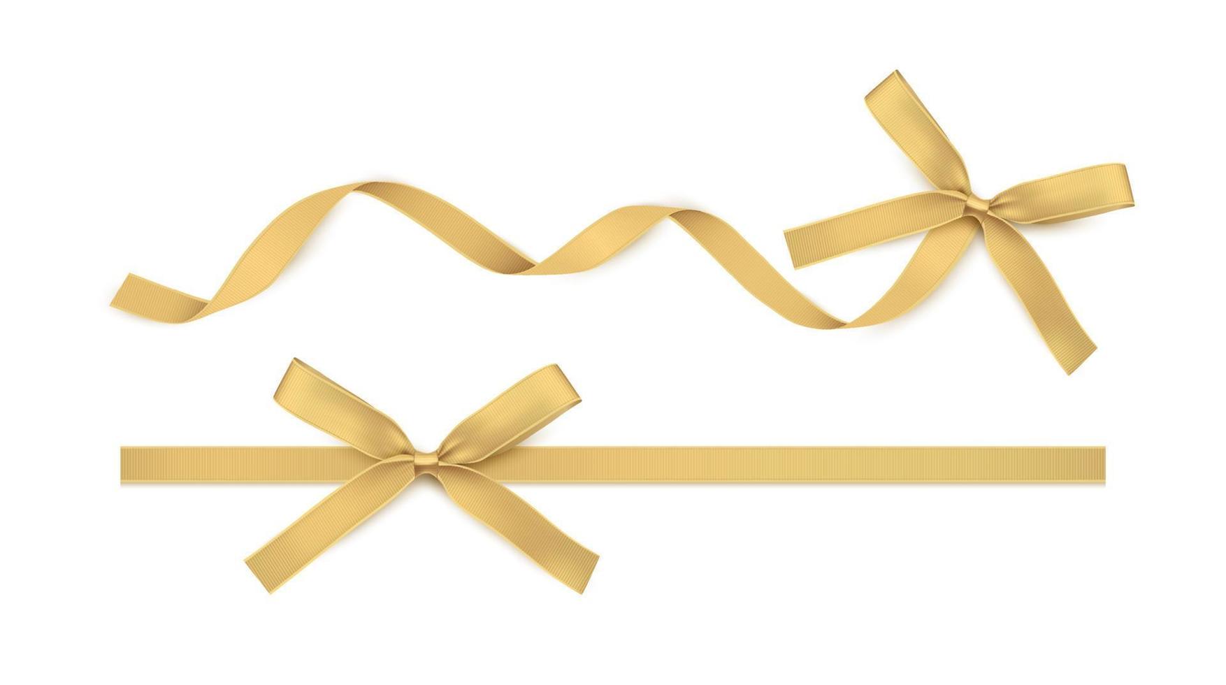 cinta dorada y arco aislado. decoración vectorial dorada para tarjetas de regalo, cajas de regalo o ilustraciones navideñas. vector
