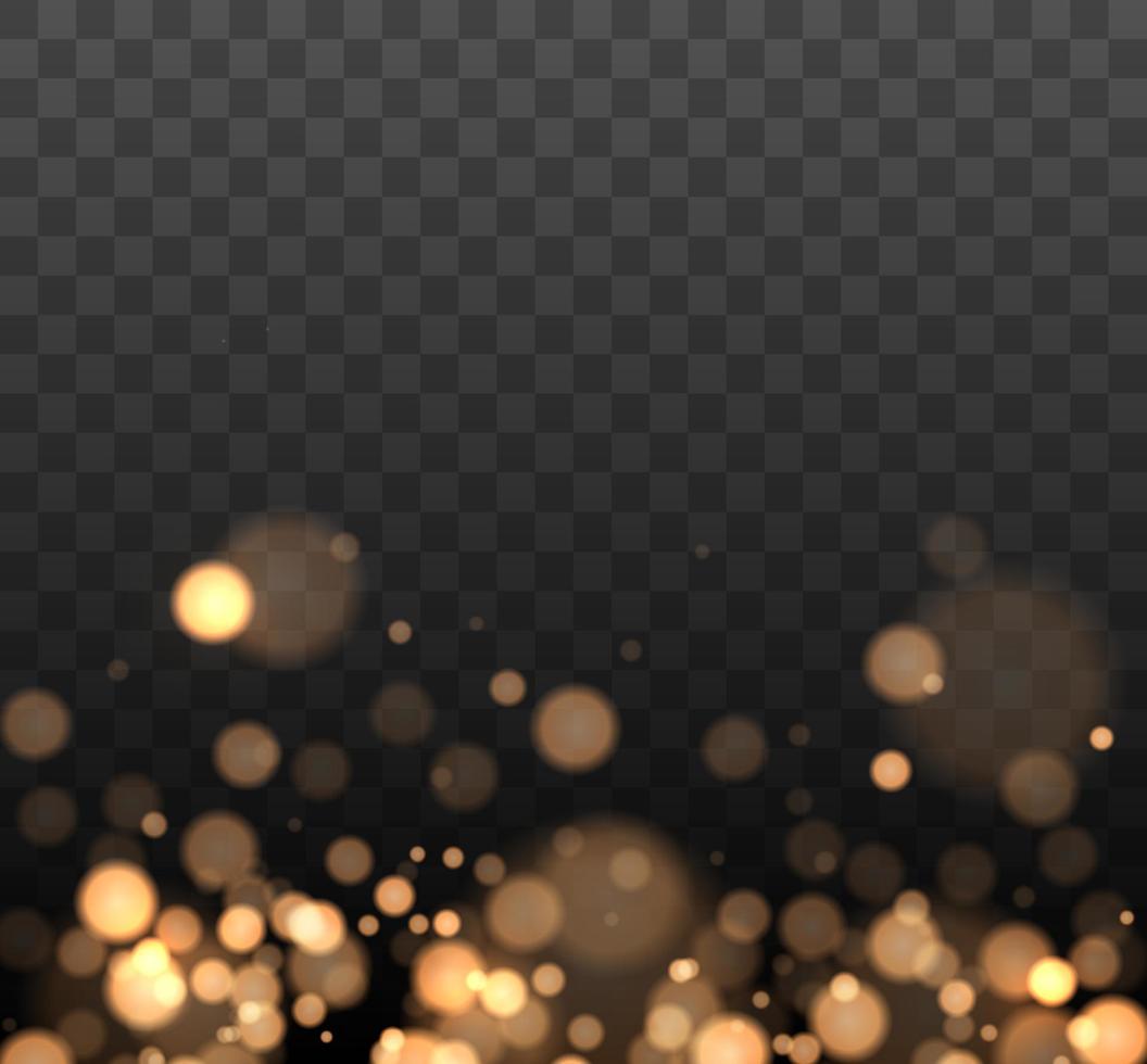 Golden bokeh lights with glowing particles isolated. vector